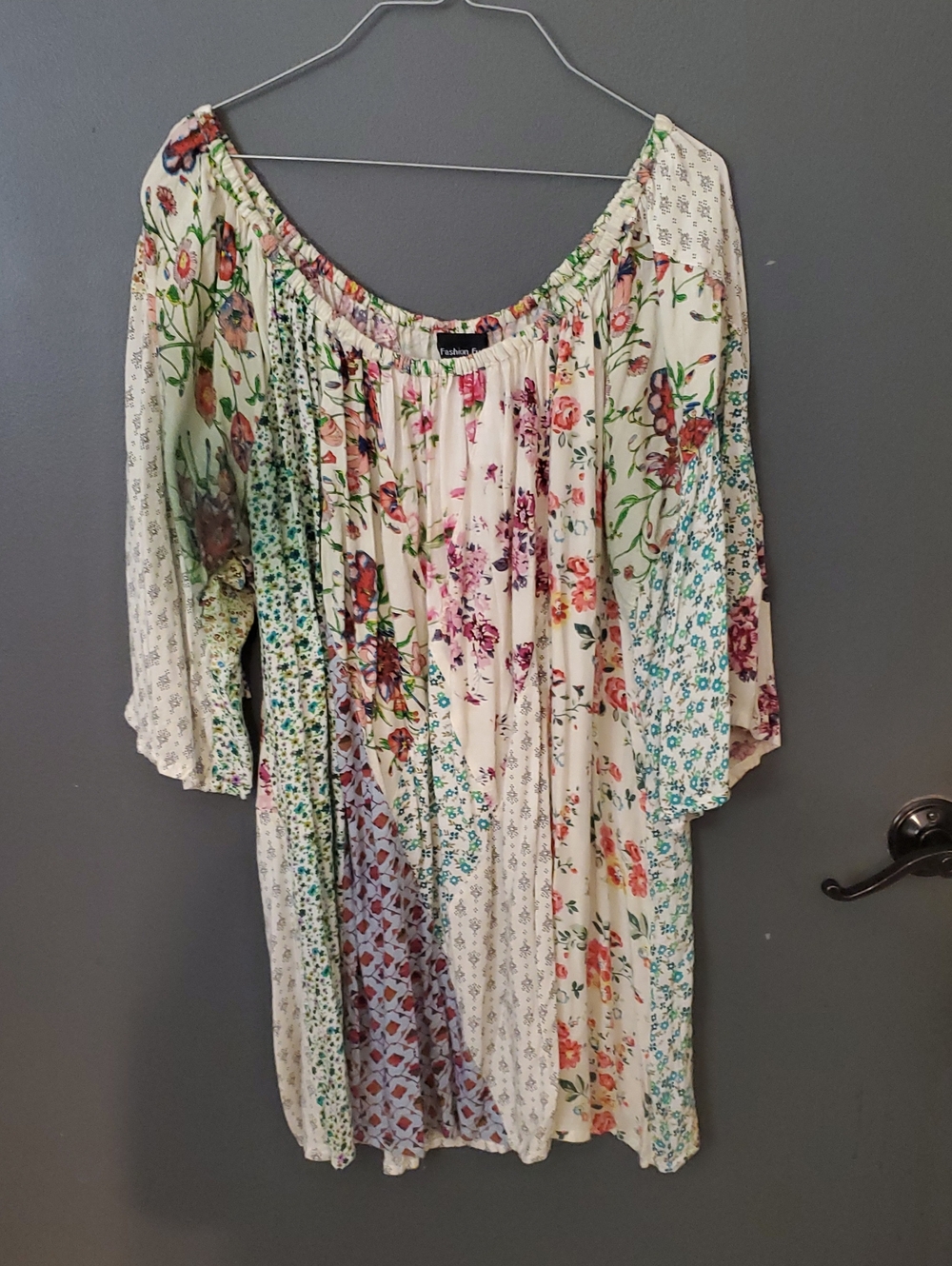 Boho Floral Patchwork Peasant Blouse - Cream Multicolor